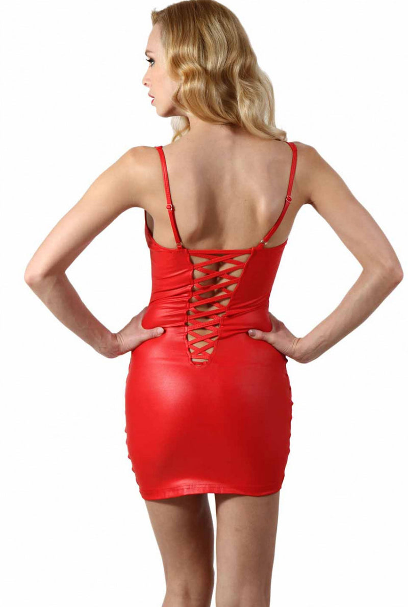 Sexy Red Wetlook Mini Dress-Clubwear-PureDiva