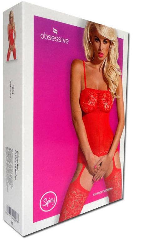 Red Hot Lace Garter Bodystocking-Body stockings-PureDiva