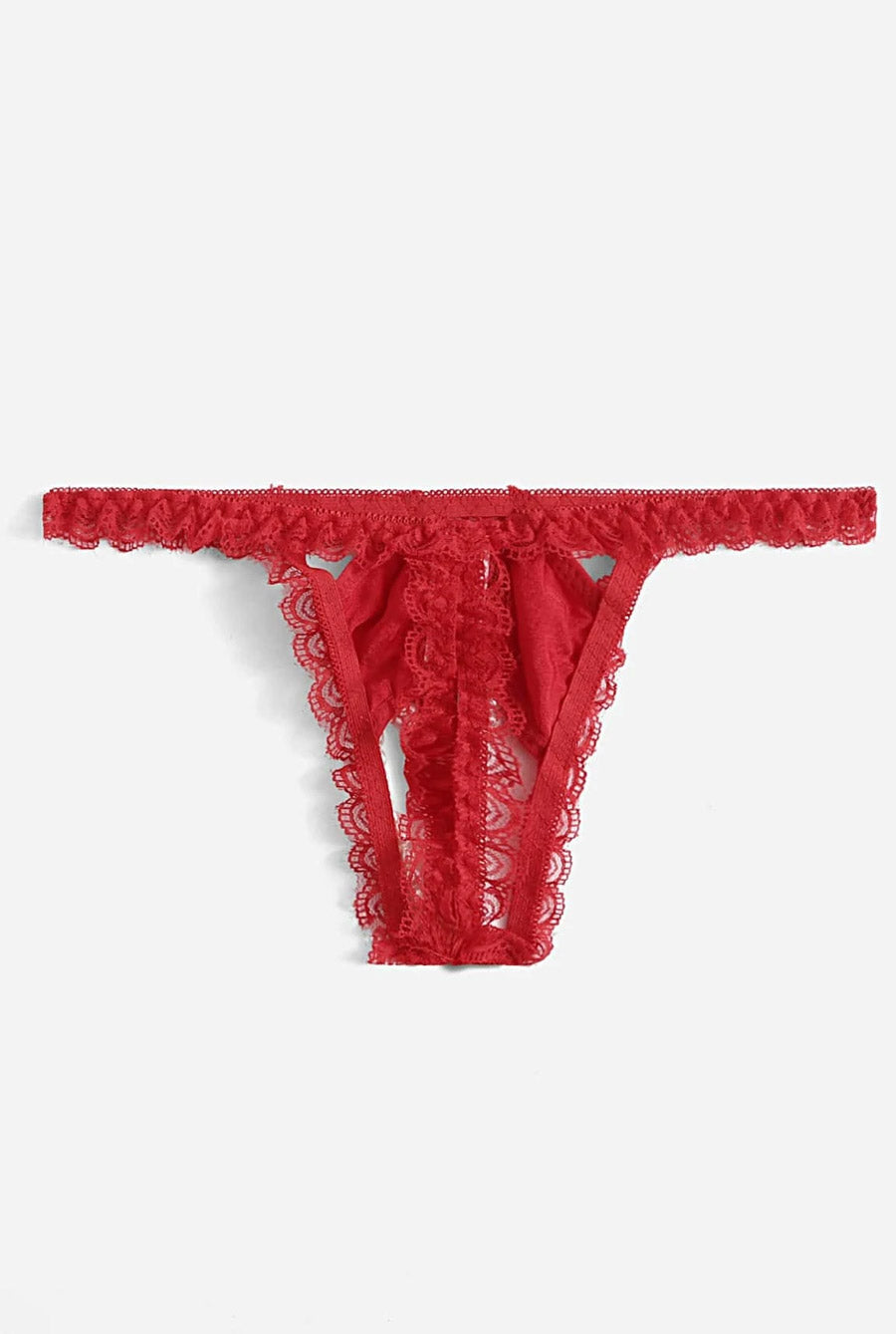 Lace Faux Pearl Decor Crotchless Panty-Knickers-PureDiva