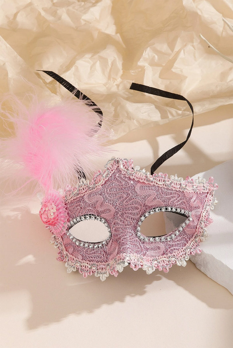 Elegant Feather Masquerade Mask In Pink-Mask-PureDiva