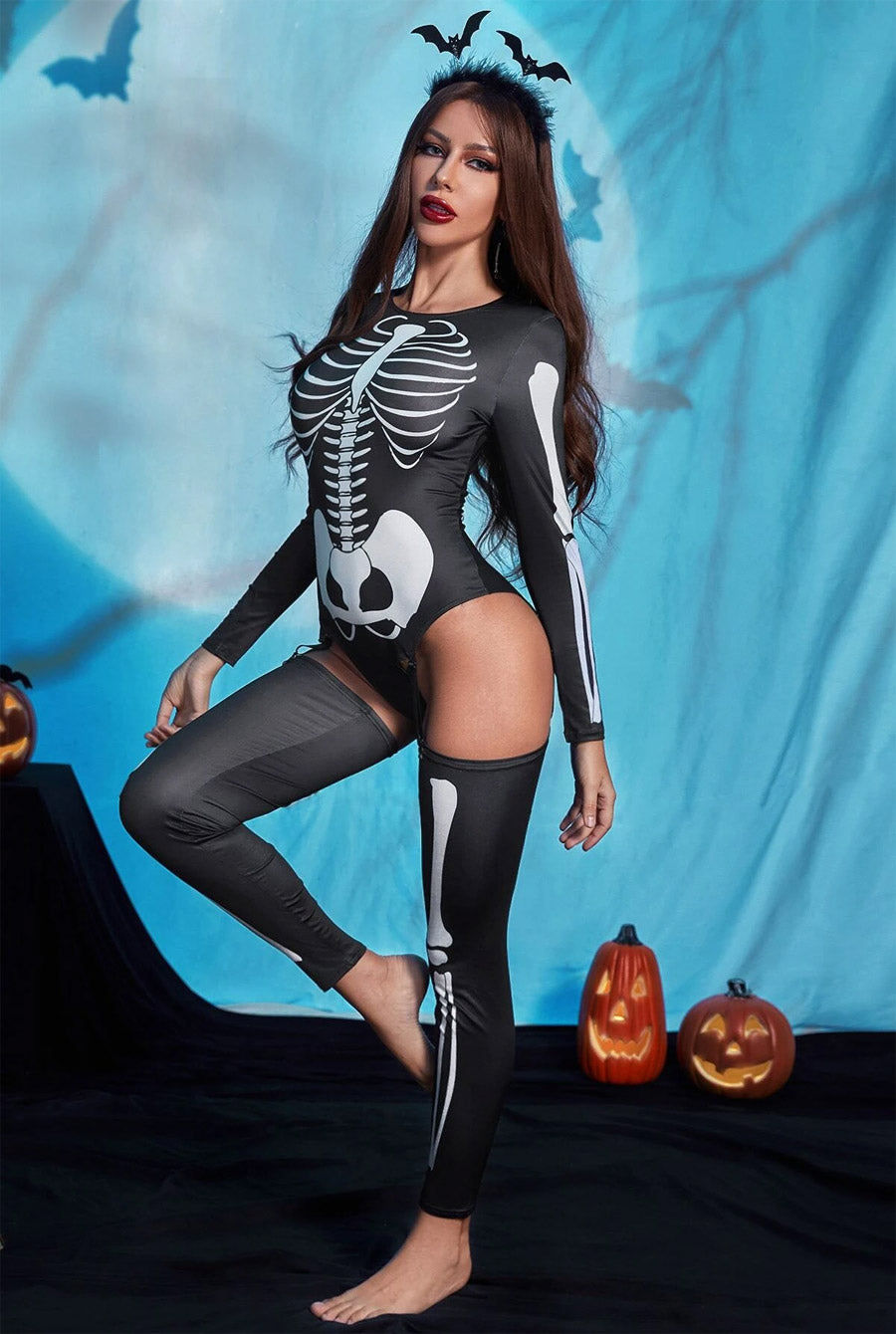 Sexy Skeleton Halloween Bodysuit Costume-Teddy-PureDiva