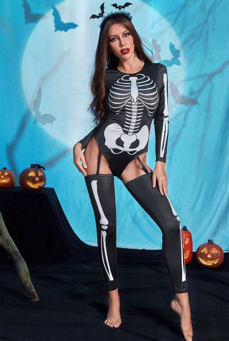 Sexy Skeleton Halloween Bodysuit Costume-Teddy-PureDiva