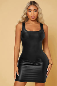 Sexy Scoop Neck PU Leather Bodycon Dress-Party Dresses-PureDiva