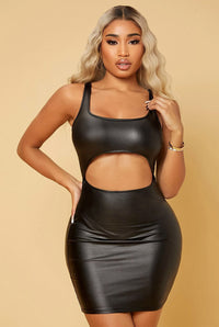 Cut Out Bodycon PU Leather Dress-Party Dresses-PureDiva