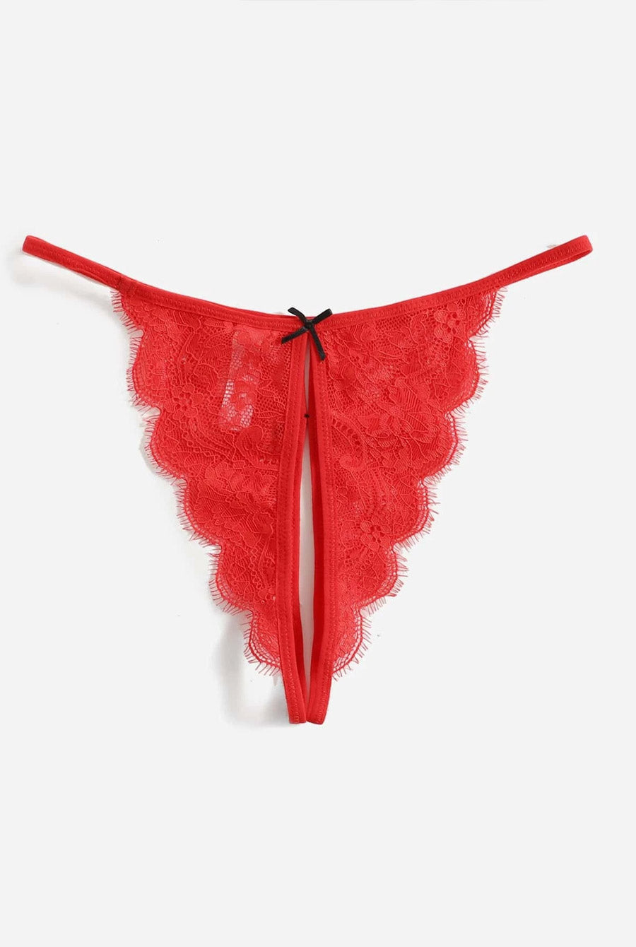 Red Crotchless Lace Thong-Knickers-PureDiva