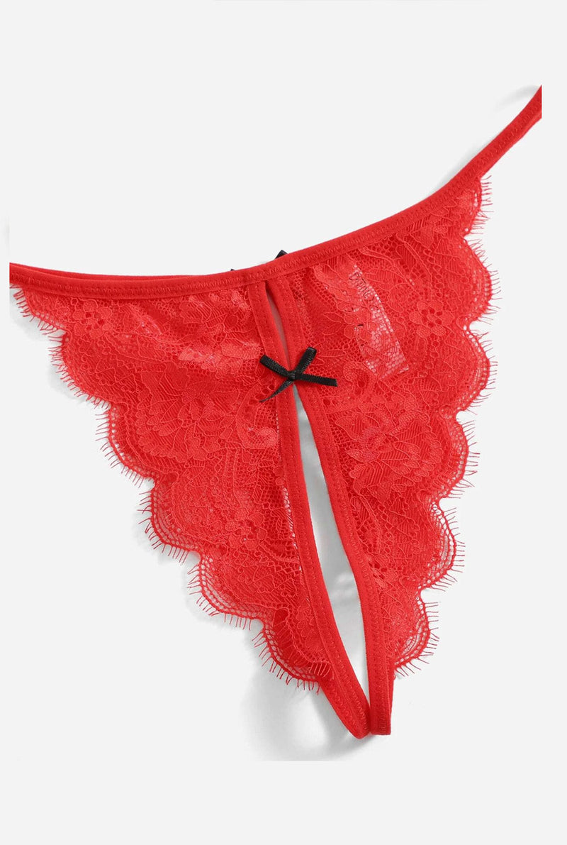 Red Crotchless Lace Thong-Knickers-PureDiva