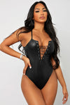 Sexy Lace UP PU Bodysuit Teddy-Teddy-PureDiva