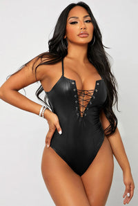 Sexy Lace UP PU Bodysuit Teddy-Teddy-PureDiva