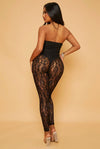 Black Lace Sheer Contrast Bandeau Jumpsuit-Clubwear-PureDiva