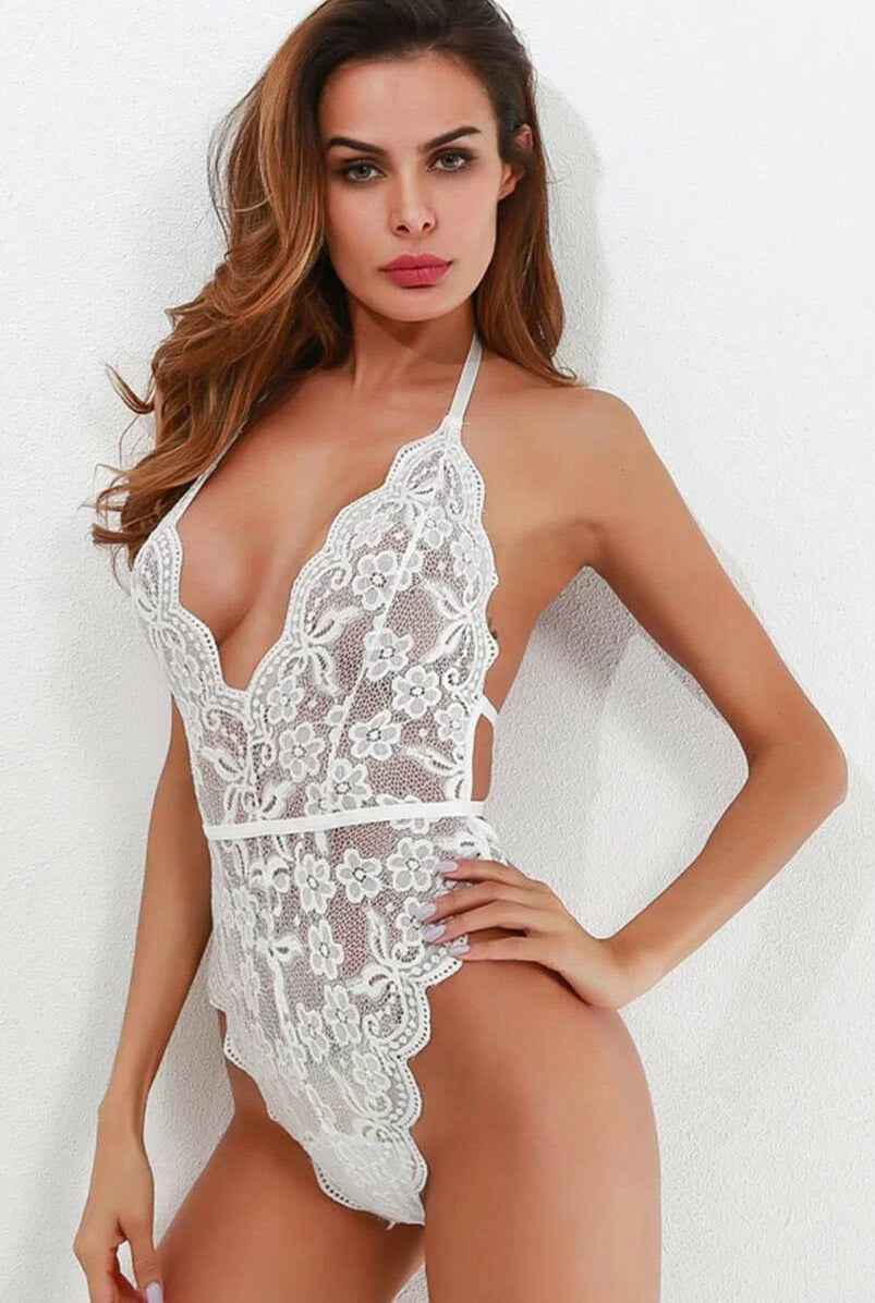 White Lace Bodysuit Teddy - PureDiva