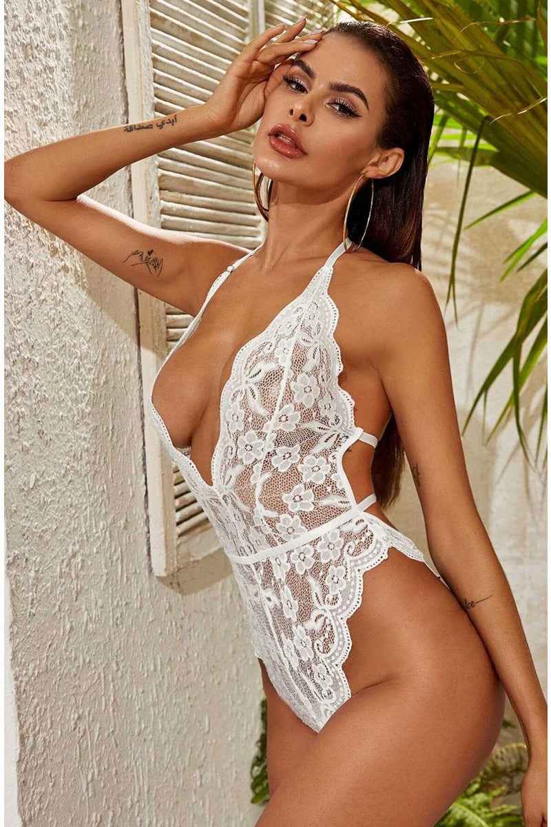 White Lace Bodysuit Teddy - PureDiva