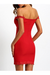 Red Sweetheart Neck Lace Slim Bodycon Dress-Party Dresses-PureDiva