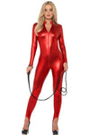 Metallic Red Zipfront Catsuit-Clubwear-PureDiva