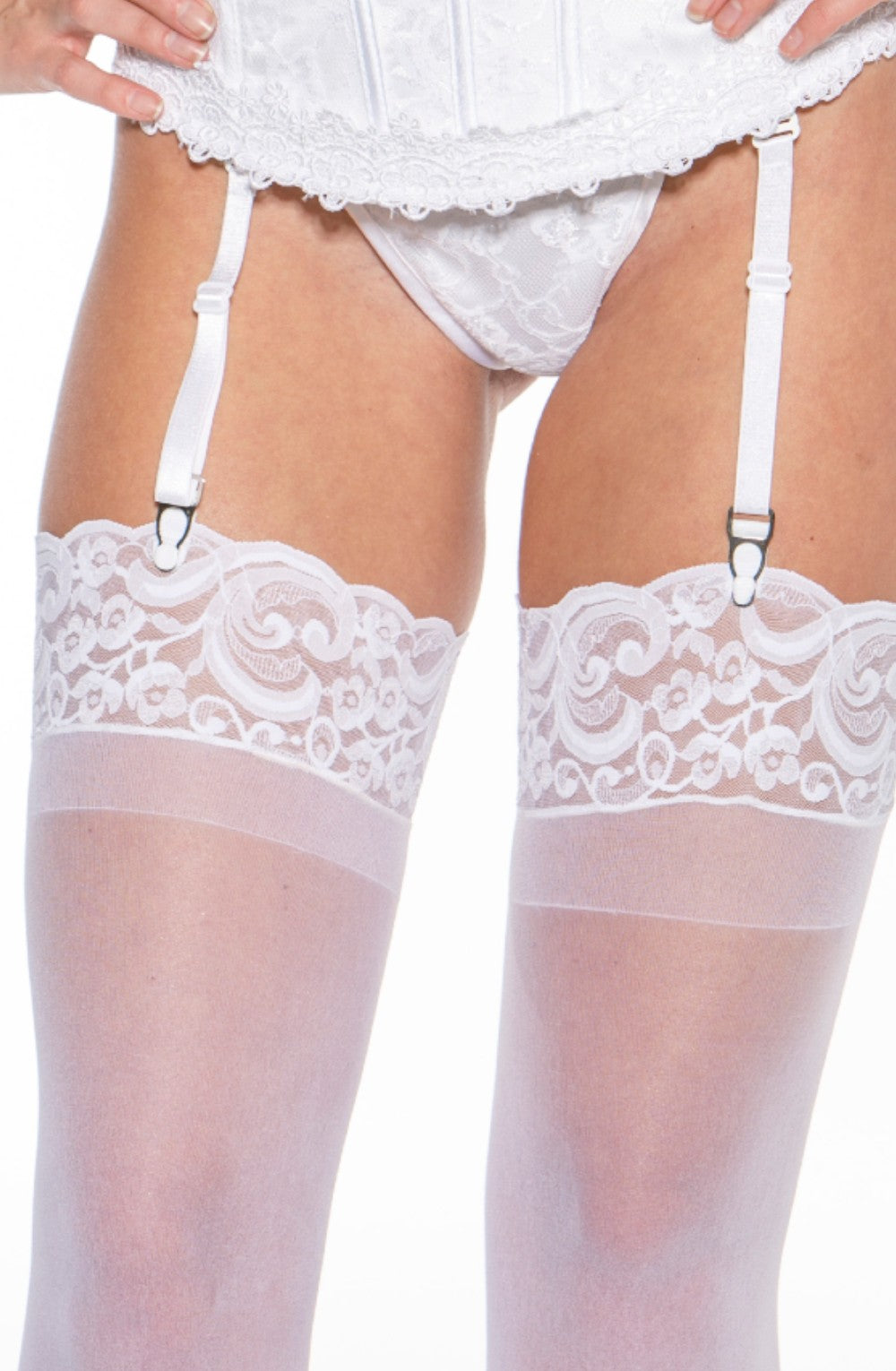Shirley of Hollywood 90026 Lace Top Stockings White - PureDiva