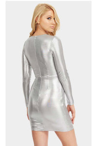 Sexy Silver Metallic Mini Dress-Party Dresses-PureDiva
