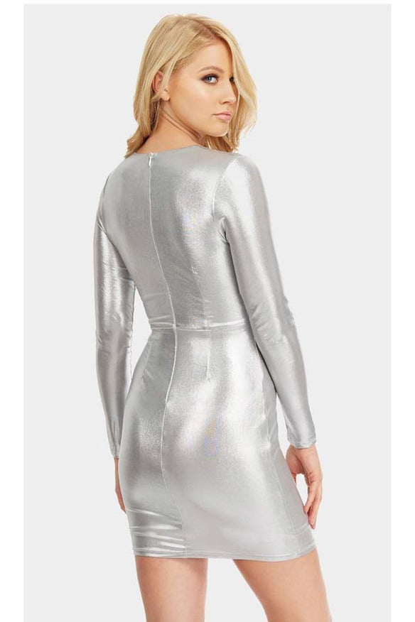 Sexy Silver Metallic Mini Dress-Party Dresses-PureDiva